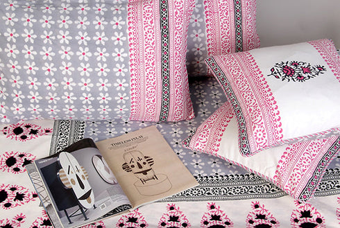 20s Cotton Cushion Cover in Floral Block Print